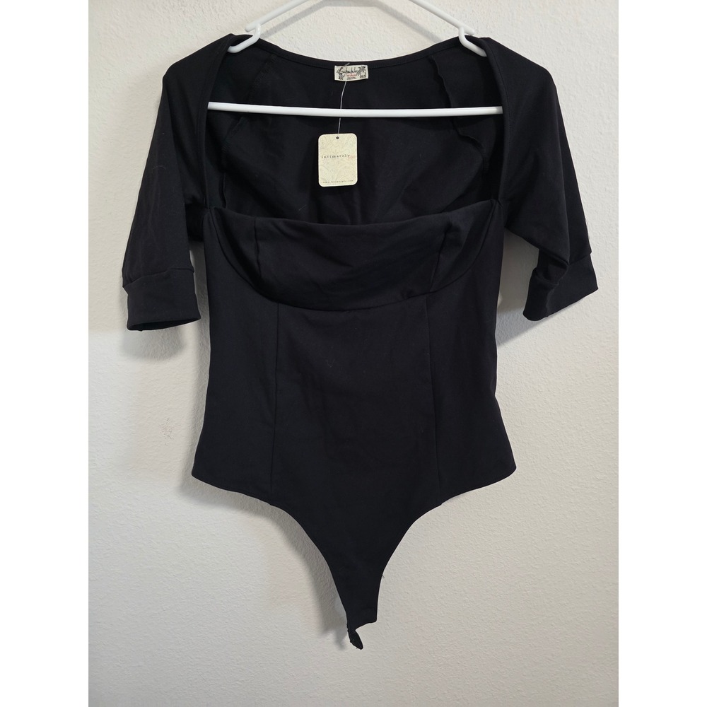 Intimately Free People Black Square Neck Cut Out Back Bodysuit Size M NEW
